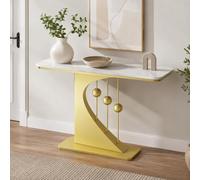 Table Console Moderne, Console Salon Effet Marbre, Table D'entrée Étroite | Plateau Arrondi Imitation Pierre Avec Pied Central Artistique, Finition Élégante Pour Intérieur(Gold,47.2"/120cm)