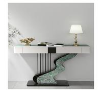 Table Console Moderne Demi-Lune, Plateau en Pierre Frittée avec Finition Noir/Or, Canapé D'entrée Étroit Deux Tiroirs De Rangement, Base Acier Au Carbone for Couloir(Green+Black,100cm)