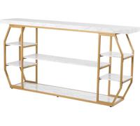 Table console moderne en marbre à 3 niveaux Grande table console géométrique dorée