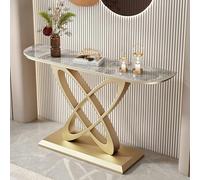 Table console moderne / table étroite en métal pour canapé, avec plateau effet marbre et surface en pierre frittée, Convient au salon, à l’entrée, au couloir(D,150*30*80cm/59*11.8*31.5in)