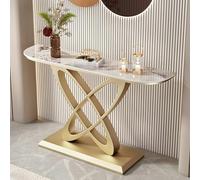 Table console moderne / table étroite en métal pour canapé, avec plateau effet marbre et surface en pierre frittée, Convient au salon, à l’entrée, au couloir(B,150*30*80cm/59*11.8*31.5in)