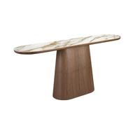 Table console ovale demi-ronde en porcelaine et noyer