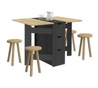 IDMarket Console pliable EDI 2-4 personnes, 3 tiroirs noirs, plateau façon hêtre 103 x 76 cm