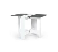 IDMarket Table console pliable EDI pour 2-4 personnes bois blanc plateau gris 103 x 76 cm