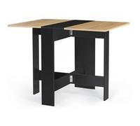IDMarket Table console pliable EDI - 2-4 personnes - noir, plateau façon hêtre 103 x 76 cm