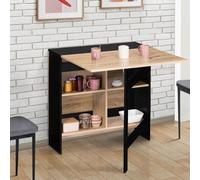 Table Console Pliable Edi 2-6 Personnes Avec Double Rangement Central Bois Noir Plateau Façon Hêtre