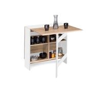 IDMarket Table console pliante Edi 2-6 personnes double rangement bois blanc plateau façon hêtre