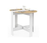 IDMarket - Table Console Pliable Ronde EDI 2-4 Personnes Bois Blanc Plateau façon hêtre 103 x 76 cm