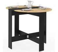 IDMARKET Table console pliable ronde EDI 2-4 personnes bois noir plateau façon hêtre 103 x 76 cm