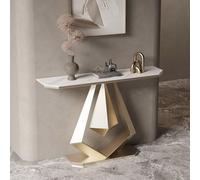 Table console pour canapé avec plateau en pierre et cadre en métal, table simple pour salon et couloir, table d’entrée moderne, table d’appoint effet marbre(Type B,80x30x80cm/31.5x11.8x31.5in)