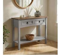 Table console RAMON table d'appoint rectangulaire en pin massif gris et brun avec 2 tiroirs, meuble d'entrée style mexicain en bois