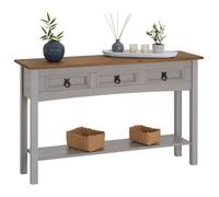 Table console RAMON table d'appoint rectangulaire en pin massif gris et brun avec 3 tiroirs, meuble d'entrée style mexicain en bois