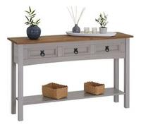 Table console RAMON table d'appoint rectangulaire en pin massif gris et brun avec 3 tiroirs, meuble d'entrée style mexicain en bois Gris/Naturel G