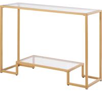 Table console rectangulaire à deux niveaux en verre avec pied anti-basculement doré