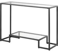 Table console rectangulaire à deux niveaux en verre avec tablette anti-basculement noire