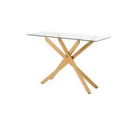 VEVOR Table Basse en Verre, Bout de Canapé Rectangulaire Moderne avec Plateau en Verre Trempé et Pieds Croisés en Fer, Table d'Appoint avec Patins Antidérapants Réglables, Console Dorée Salon Entrée
