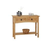 Table console SALSA table d'appoint en bois style mexicain avec 2 tiroirs et 1 étagère, en pin massif finition teintée/cirée