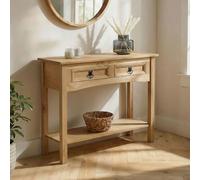 Table Console Salsa, Table d'appoint, Style Mexicain avec 2 tiroirs et 1 étagère, Table Console idéale pour entrée, Console d'entrée en Bois Naturel, en pin Massif Finition teintée/cirée