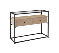 Table console - TECTAKE - Console READING au style industriel en bois et acier, avec 2 tiroirs, 101,5 x 41,5 x 80,5 cm - Bois clair