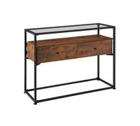 Table console - TECTAKE - Console READING au style industriel en bois et acier, avec 2 tiroirs, 101,5 x 41,5 x 80,5 cm - Bois foncé