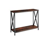 Table console - TECTAKE - Console TACOMA au style industriel en bois et acier avec 2 étagères, 100 x 35 x 80,5 cm - Bois foncé