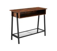 Table console - TECTAKE - Console TRALEE au style industriel, bois et acier avec étagère grillagée, 100 x 35 x 80,5 cm - Bois foncé