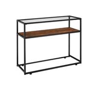 Table console - TECTAKE - Console KILKENNY au style industriel bois et acier, plateau en verre, 101,5 x 41,5 x 80,5 cm - Bois foncé