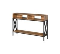HomCom Table console d'entrée industrielle multi-rangements 120 x 23,5 x 75 cm Bois noyer