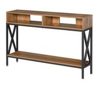 HomCom Table console d'entrée industrielle multi-rangements 120 x 23,5 x 75 cm Bois noyer