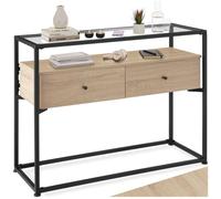 Table console - TECTAKE - Console READING au style industriel en bois et acier, avec 2 tiroirs, 101,5 x 41,5 x 80,5 cm - Bois clair