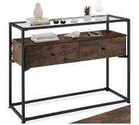 Table console - TECTAKE - Console READING au style industriel en bois et acier, avec 2 tiroirs, 101,5 x 41,5 x 80,5 cm - Bois foncé