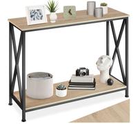 Table console - TECTAKE - Console TACOMA au style industriel en bois et acier avec 2 étagères, 100 x 35 x 80,5 cm - Bois clair