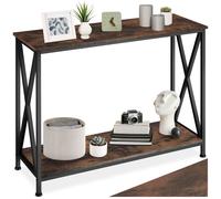 Table console - TECTAKE - Console TACOMA au style industriel en bois et acier avec 2 étagères, 100 x 35 x 80,5 cm - Bois foncé