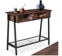 Table console - TECTAKE - Console TRALEE au style industriel, bois et acier avec étagère grillagée, 100 x 35 x 80,5 cm - Bois foncé