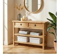 Table console TEQUILA table d'appoint style mexicain avec 1 tiroir et 2 étagères, en pin massif finition teintée/cirée