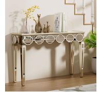Table console - UNHO - 120x35x76cm - Argenté - MDF - Verre miroir