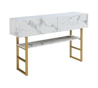 Table console Varberg 75 x 120 x 30 cm or effet marbre blanc
