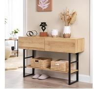 [en.casa] Table Console /d'Appoint Rectangulaire Design Industriel pour Salon Entrée Couloir avec 2 Tiroirs et Surface de Rangement Métal Panneau de Particules 75 x 120 x 30 cm Noir Effet Chêne
