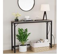Table console - Vintage - 100 x 23 x 80 cm - 2 prises + 2 ports USB - Design industriel - Patiné