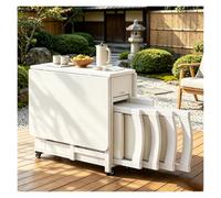Table Cuisine en Bois Massif, Ensemble Table Extensible Et 4 Chaises, avec des Tiroirs Et des Étagères Ouvertes, Table À Manger Pliable avec roulettes, Adaptable À Tous Scénarios(White)