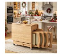 Table Cuisine Petit Espace Extensible Avec 4 Chaises Pliantes | Table De Salle À Manger Mobile Et Pliante, Table Jardin Exterieur Avec Chaise Avec Roulettes Verrouillables(Yellow)