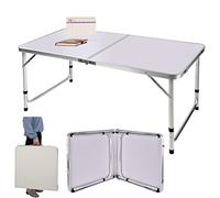 Table Cuisine Pliante 120x60cm, Plan de Travail Appoint Hauteur Réglable, Table Camping Aluminium Blanche, Pliage Valise Facile, Mobilier Portable pour Petit Appartement et Repas Extérieur