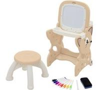 Table d’Activités pour Enfants avec Tableau et Tabouret Set de Chevalet 3en1 Marron à Braun, Weiß