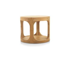 Table d'appoint ronde de jardin en teck massif, 50x50x43 cm, fabrication artisanale, deux plateaux (NATOFTB5050R)