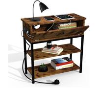 Table d’appoint avec base de chargement - Table basse 1 tiroir et port USB et prise - Table de chevet pour petits espaces