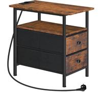 Table d’Appoint avec Station de Charge - HOOBRO-Table d’Appoint Fine - Table de Chevet avec 2 tiroirs en Non-tissé-Bout de Canapé