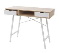 Table d appoint bureau console avec tiroirs 100x40 cm blanc brun naturel design scandinave 04_0005053