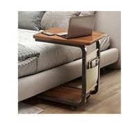 Table d’appoint C-Shaped Brown Rolling Side Table With Storage Bag | Table d'appoint en bois massif et cadre en métal for canapé, chevet, salon, chambre à coucher