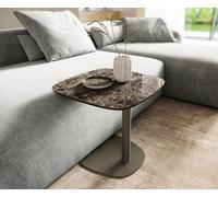 table d’appoint Edge bateau 50x50 cm céramique Emperador Extra Lucidato brun foncé Eleny métal finition effet titane