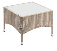 Casaria® Table d'appoint en polyrotin crème 58x58x42cm Table Basse de Jardin carrée avec Plaque en Verre Petite Table extérieur